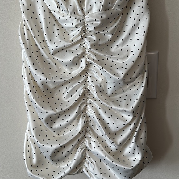 NEW Zara Satin Draped Black & White Polka Dot Halter Dress with Ruched Bottom - Picture 11 of 14